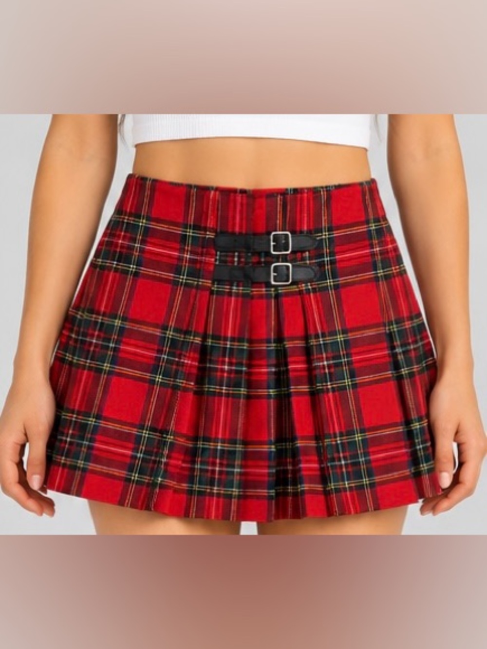 Terra Nostra Red Tartan Plaid Mini Skirt Buckle Y2K Size 6